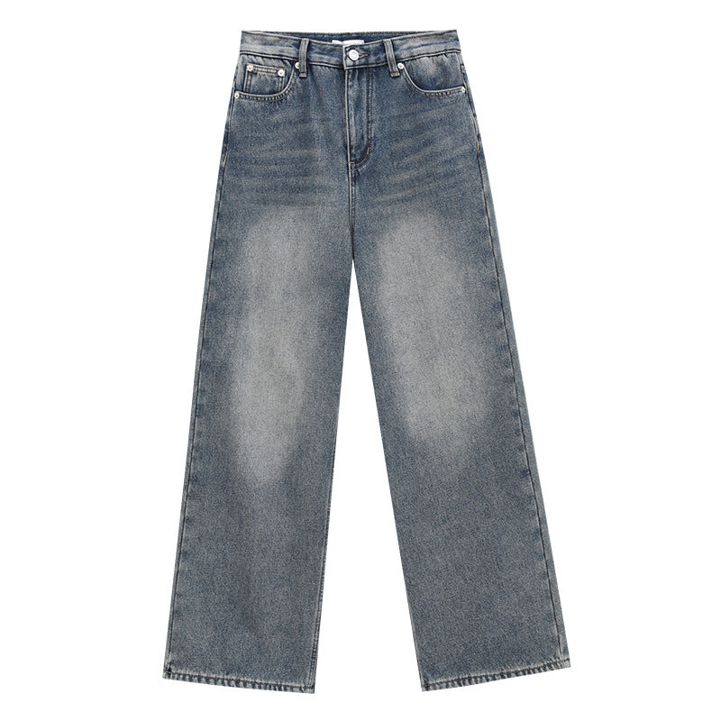 High-Rise Casual Straight-Leg Washed Jeans