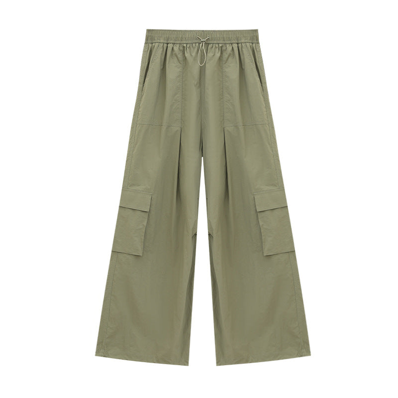 Elastic Drawstring Large Pocket Sporty Casual Pants