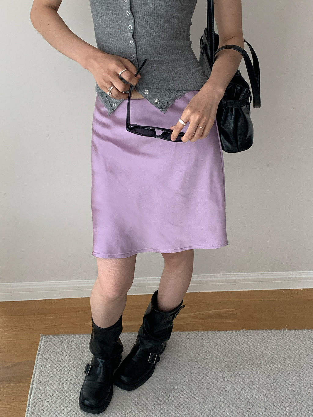 High Waist Bias Cut Minimalist Slip Midi Skirt