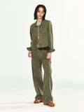 Vintage Tuck Pleated Long Sleeve Denim Jacket