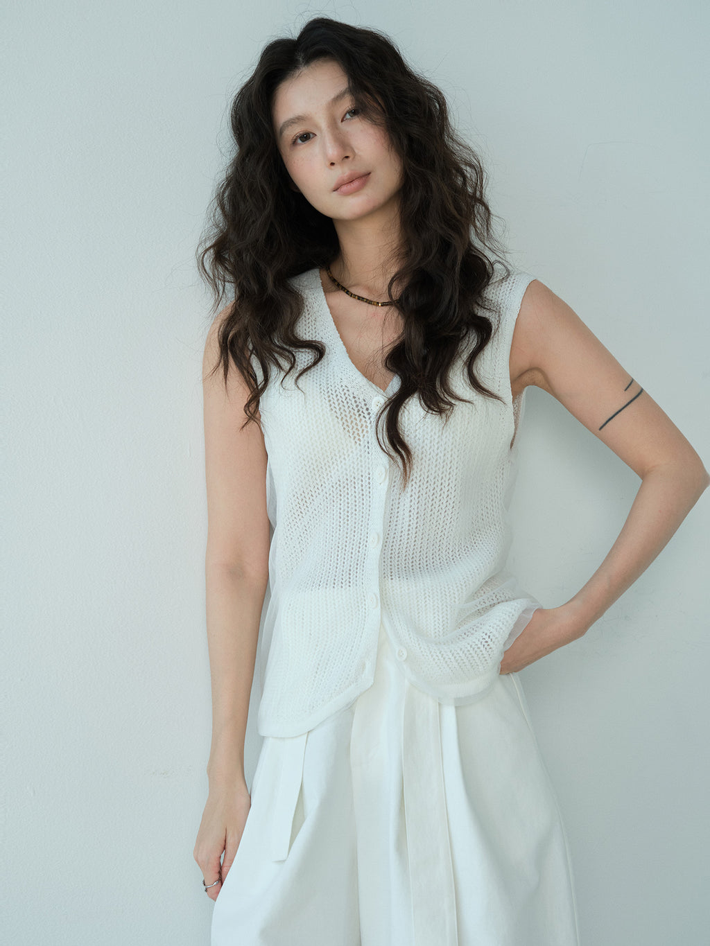 Silk Mesh Knit Wool Vest