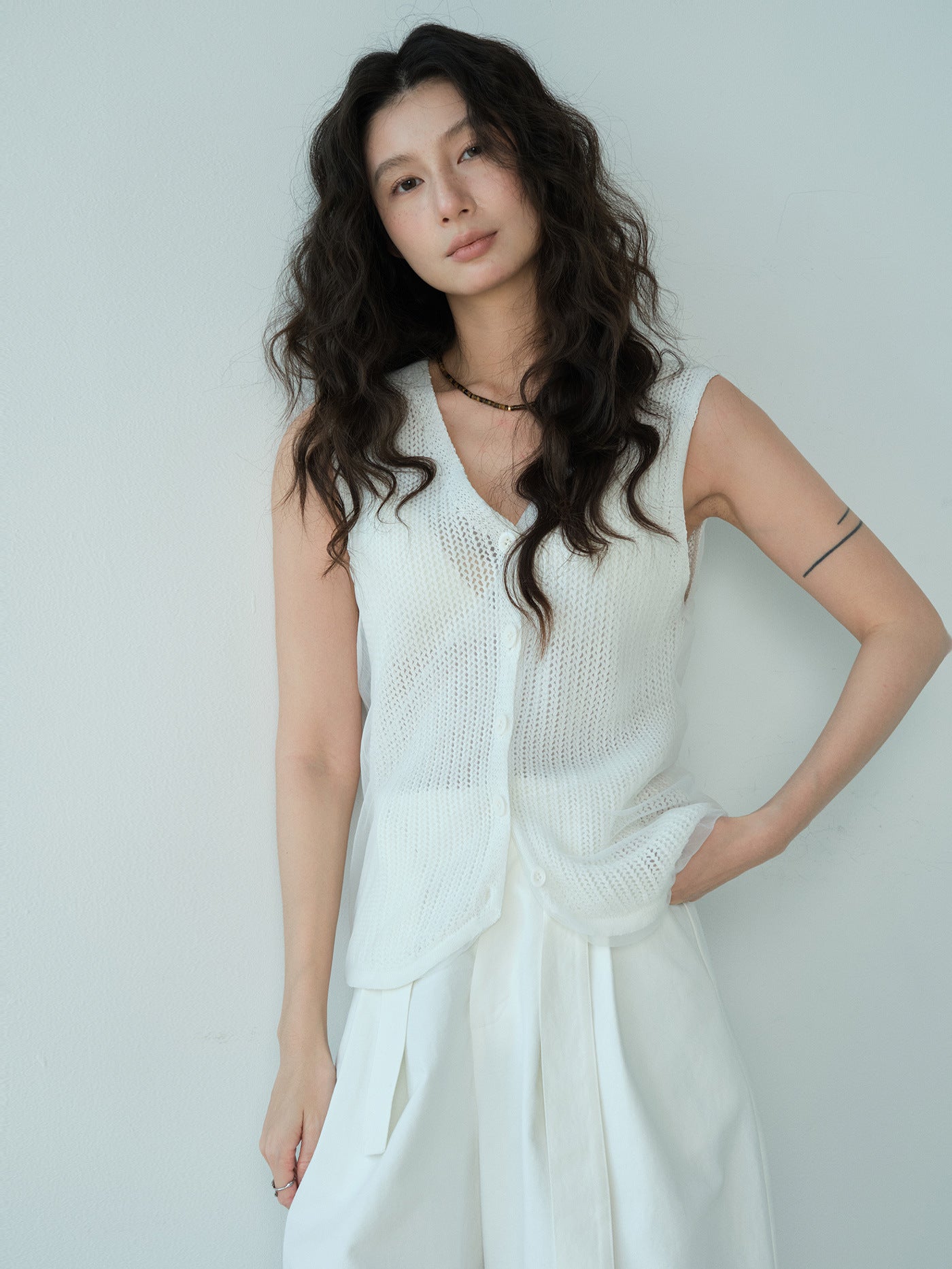 Silk Mesh Knit Wool Vest