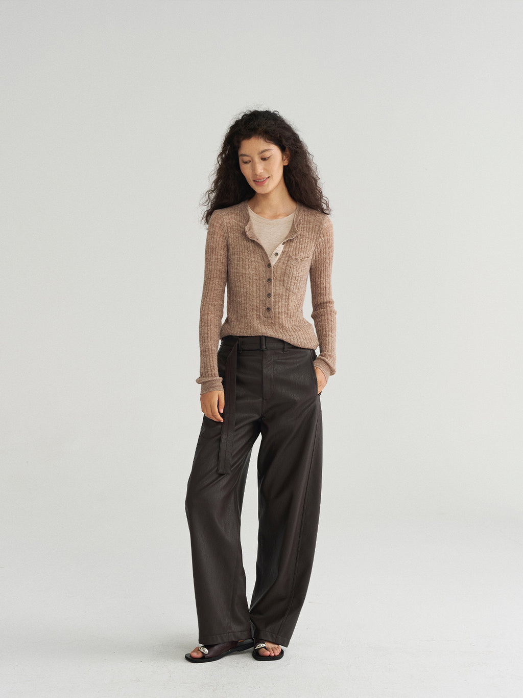 Lace-Up PU Leather Straight Leg Pants
