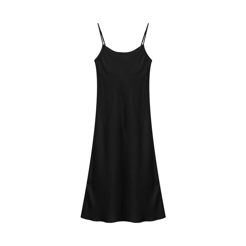 Satin Casual Style Scoop Neck Spaghetti Strap Dress