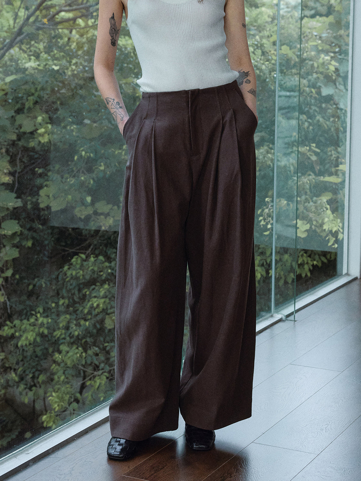 Pleated Drape Versatile Straight Leg Pants