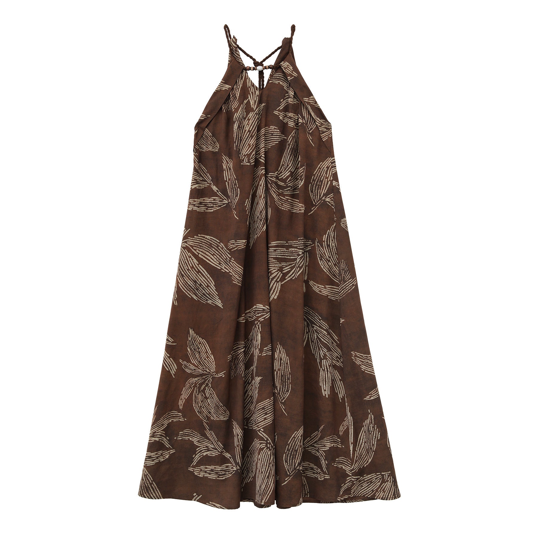 Vacation Style Leaf Pattern Halter-neck Breathable Maxi Dress