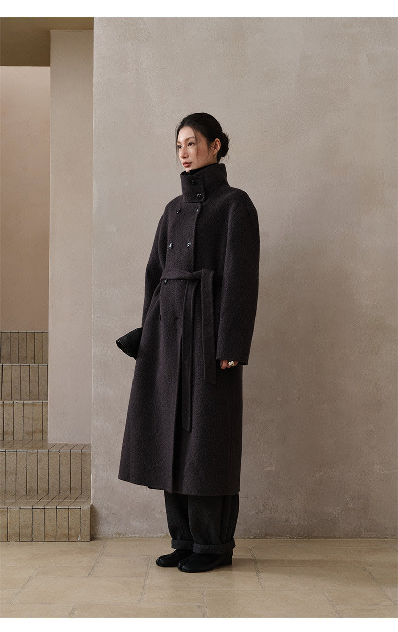 Double-Breasted Long Belt Double-Sided Alpaca Wool Cashmere Coat