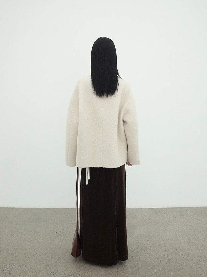 Wrapfront Double-Breasted Alpaca Wool Coat
