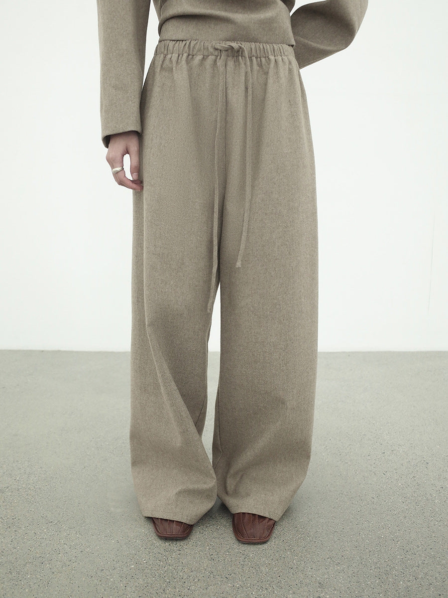 Wool-Blend Relaxed Wide-Leg Drawstring Pants