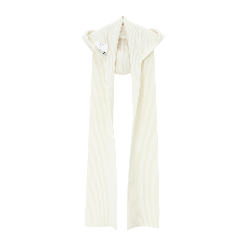 Merino Wool Groove Ribbed Hooded Scarf