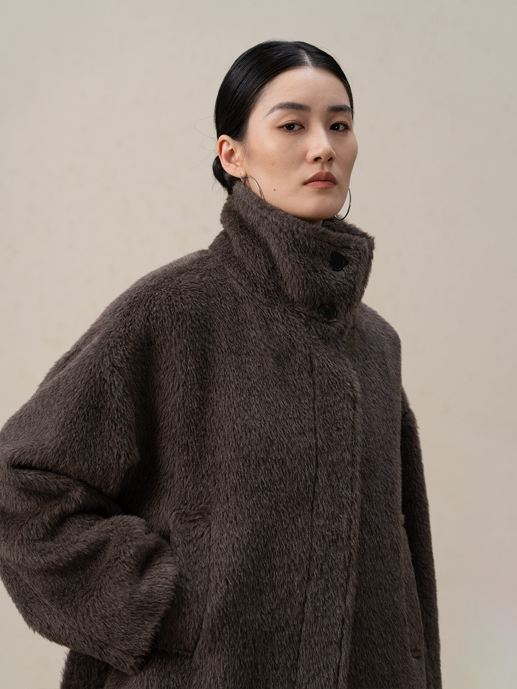 Suri Alpaca & Wool Lace-Up Downy Short Coat