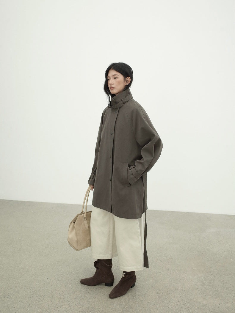 Stand-Up Collar Mid-Length Stylish Trench Coat