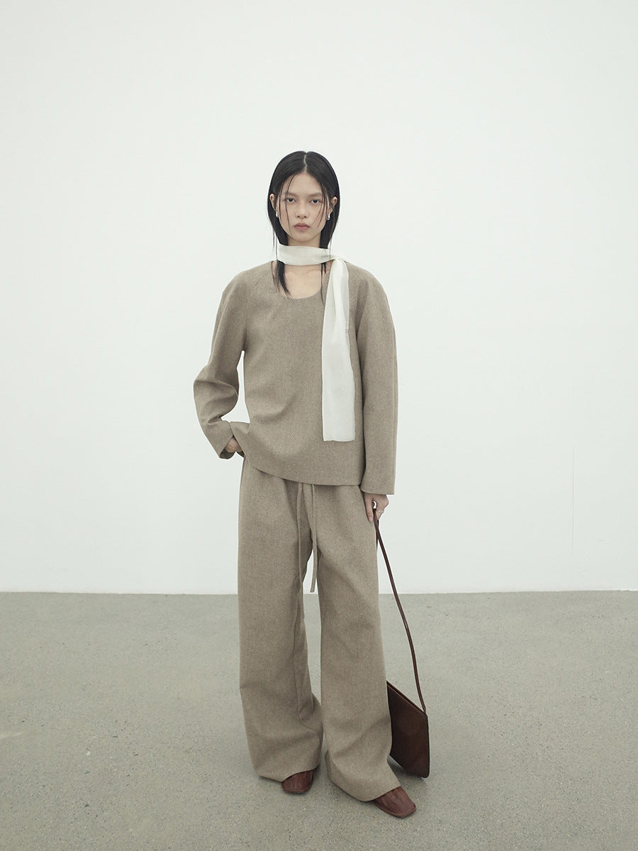 Wool-Blend Relaxed Wide-Leg Drawstring Pants