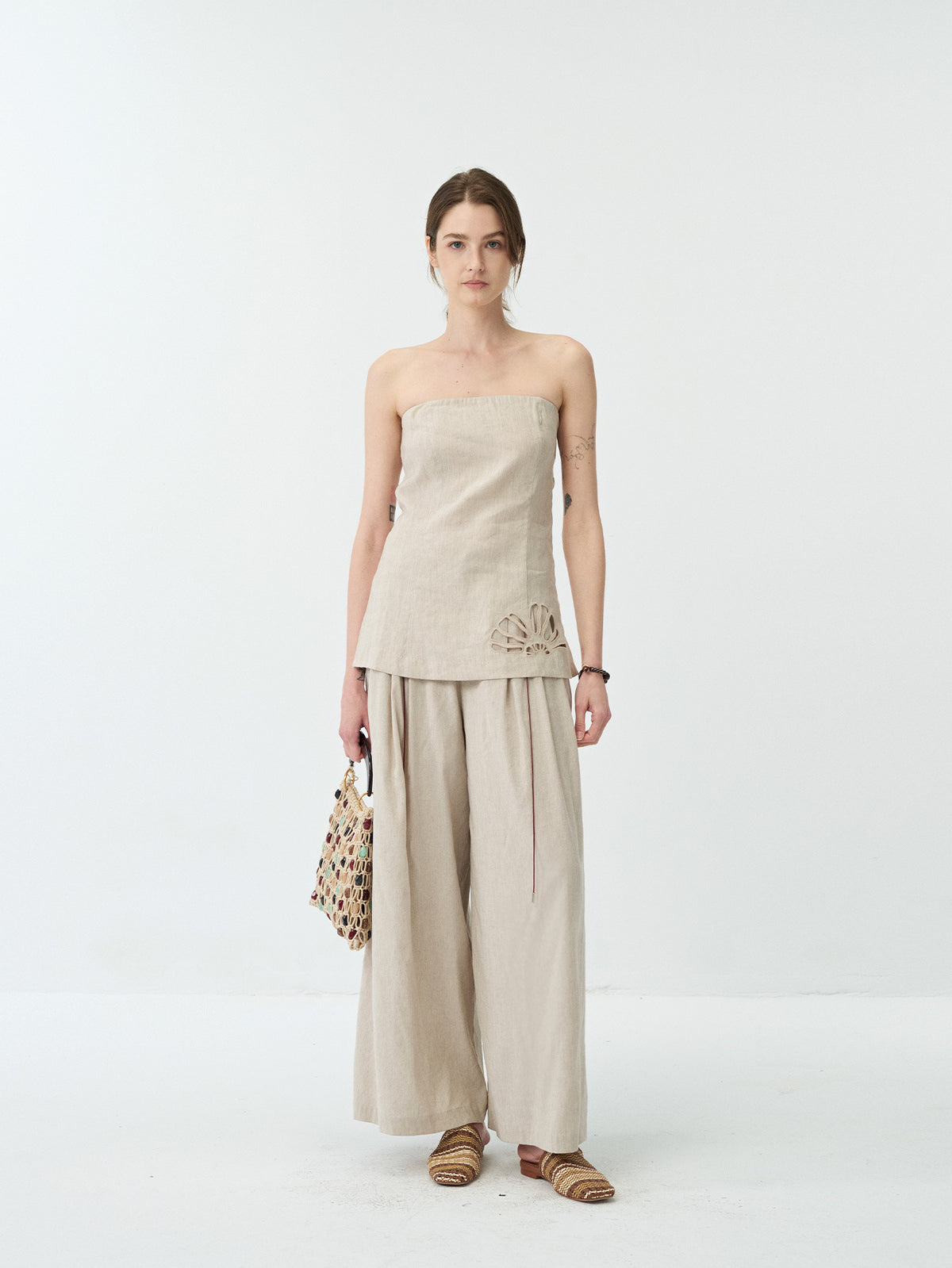 Linen Embroidered Hollow Tube Top