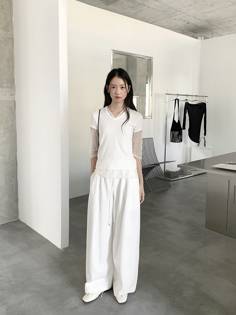 Drawstring Wide-Leg Casual Pants