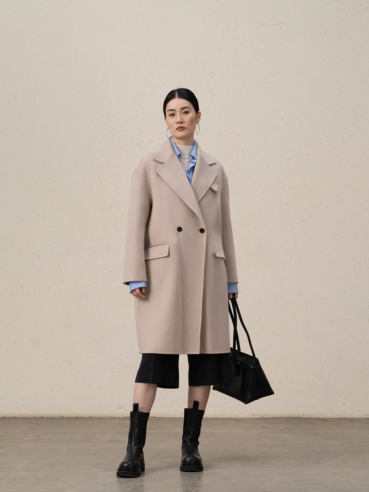 Double-breasted Merino Wool & Cashmere Long Coat
