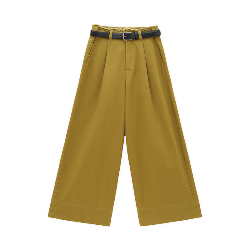 Wide-Leg Front Pleats Trousers with Belt
