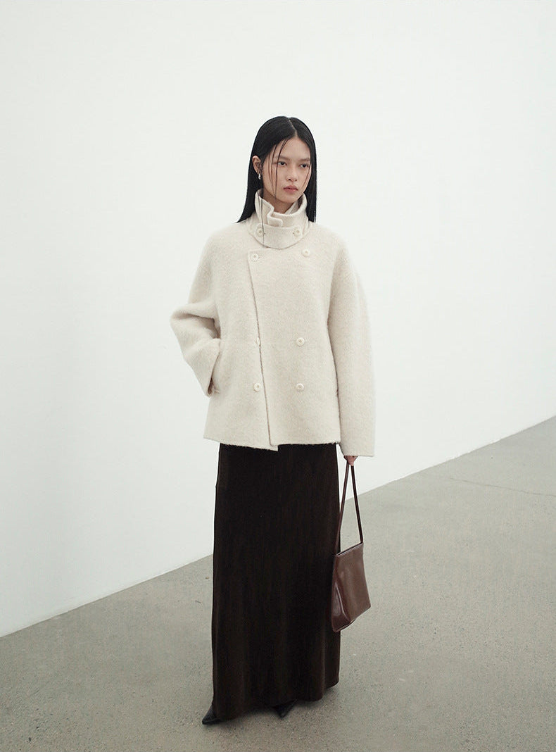 Wrapfront Double-Breasted Alpaca Wool Coat