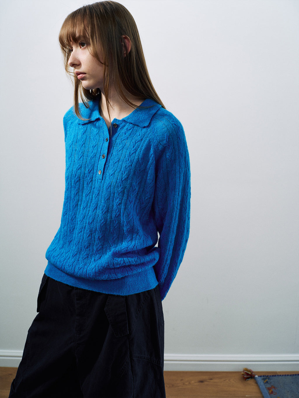 Casual Polo Collar Long Sleeve Wool Sweater