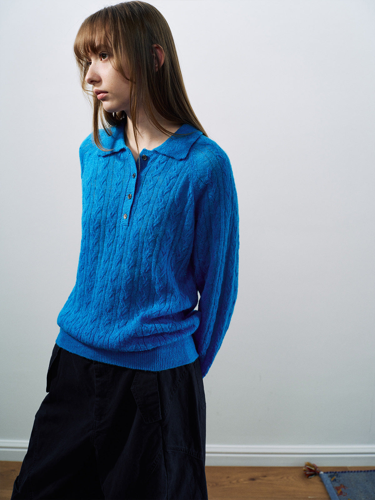 Casual Polo Collar Long Sleeve Wool Sweater