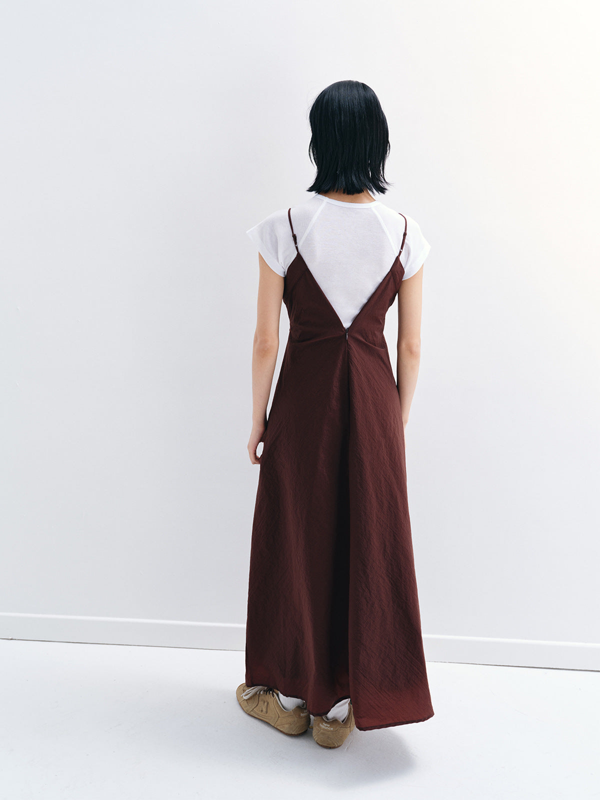Sleeveless Suspender Pleated Zipper Back Maxi Dress