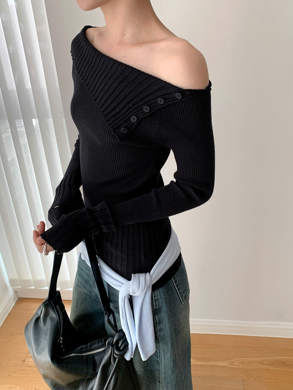 Off-the-shoulder Long Sleeve Knitted Stylish Sweater