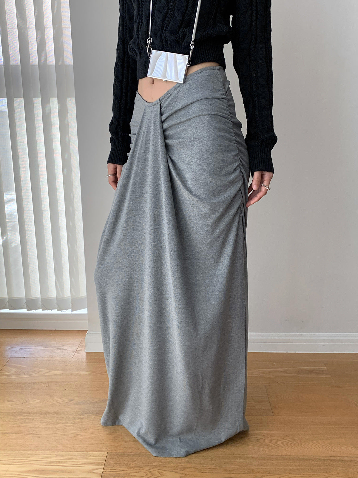 Draped Ruched Maxi Mermaid Skirt Dress