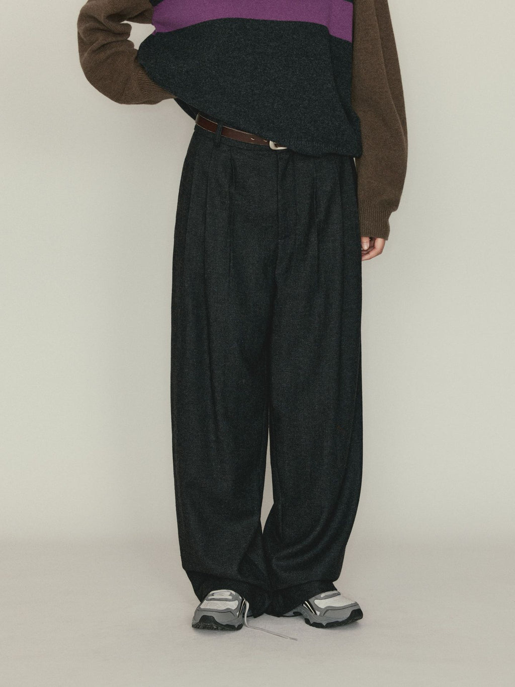 Versatile Herringbone Wool Blend Low-waisted Casual Trousers