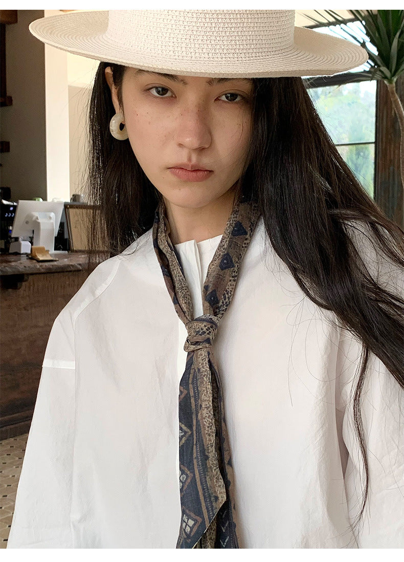 Crew Neck Long-Sleeve Elegant Tie Shirt
