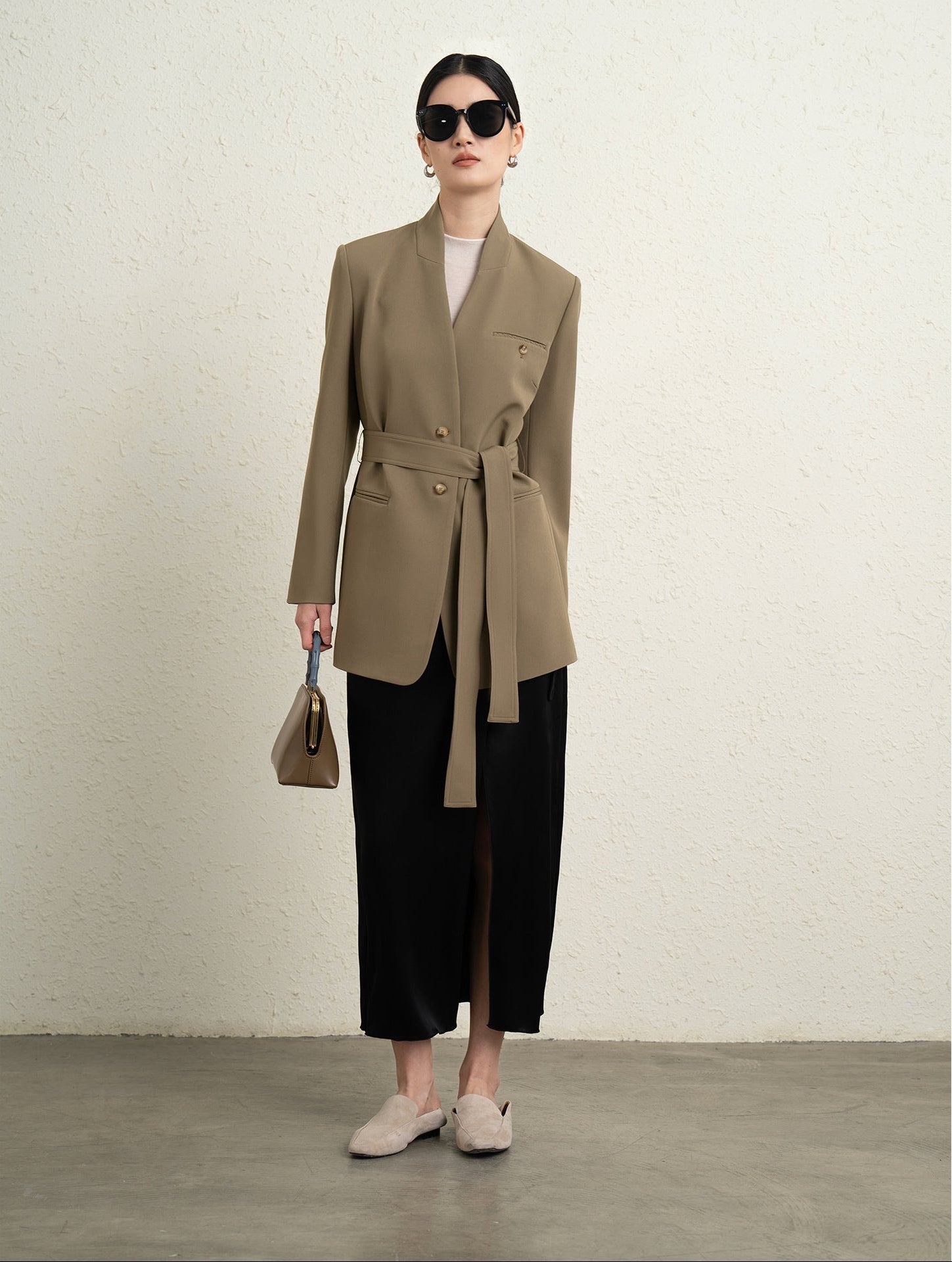 Premium Stand-up Collar Mid-Length Lace-Up Blazer