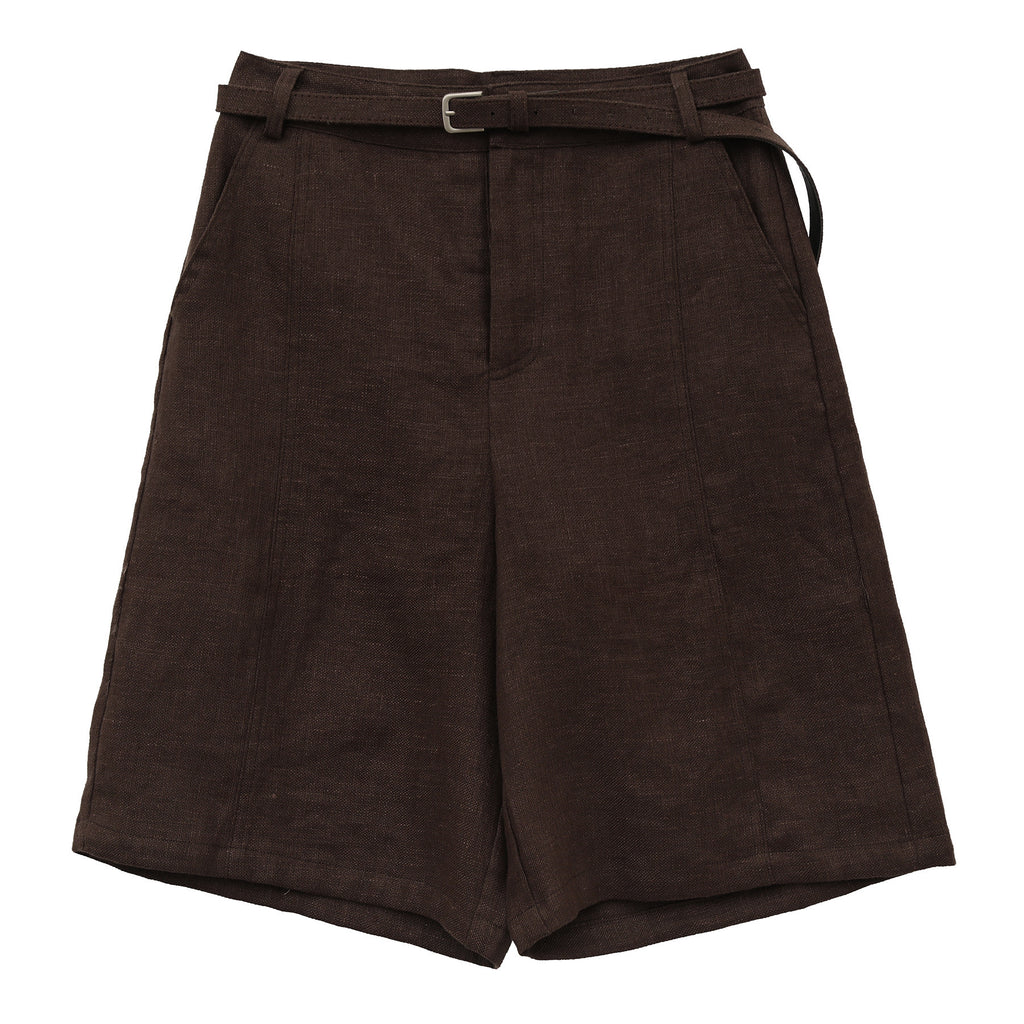 Linen Wide-Leg Mid-Length Shorts with Linen Belt