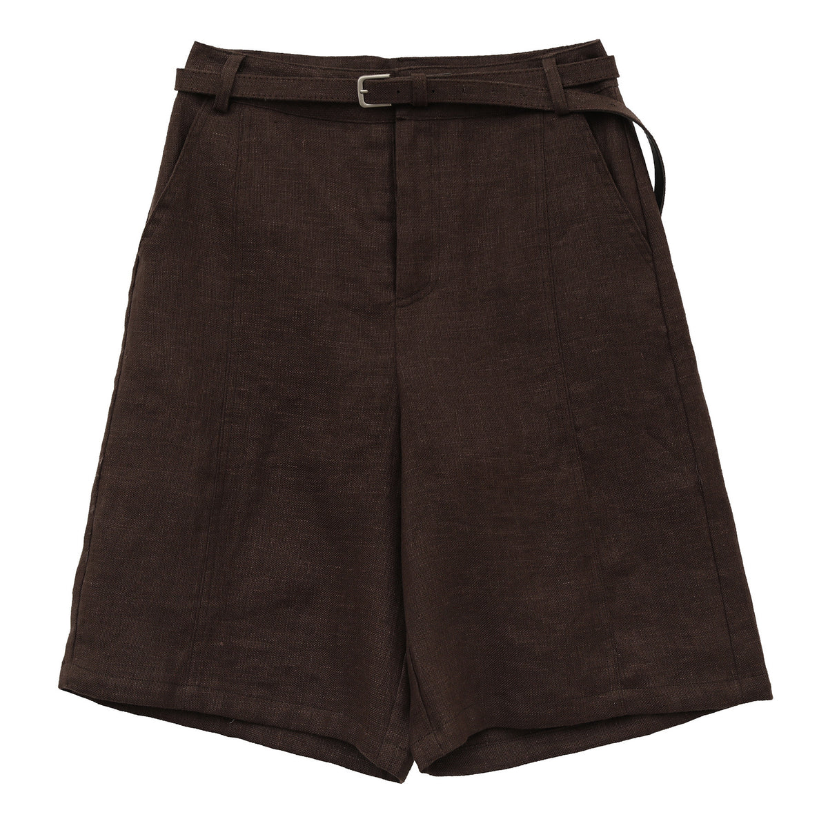 Linen Wide-Leg Mid-Length Shorts with Linen Belt