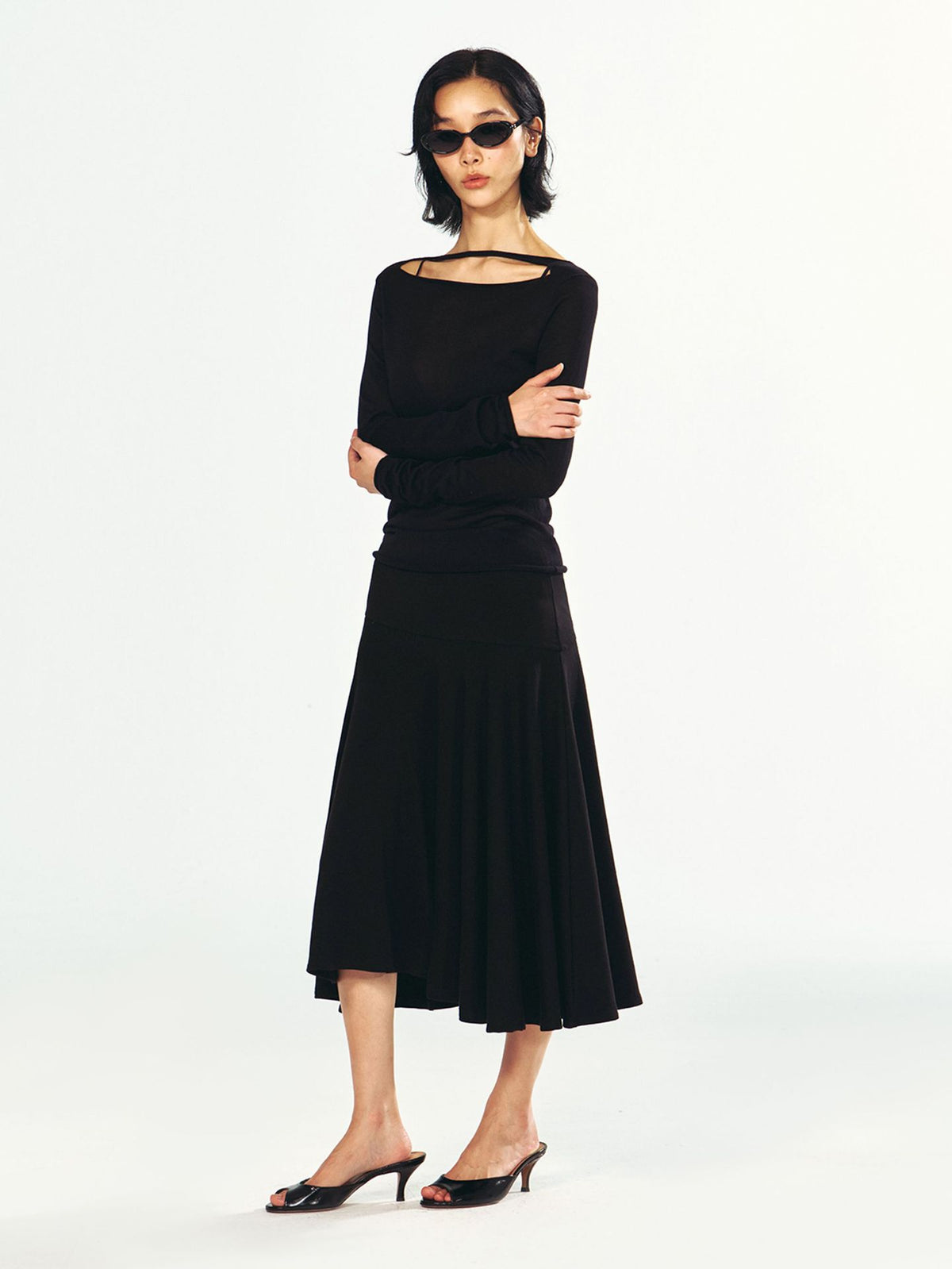 Open Front Cut Long-Sleeve Knit Top