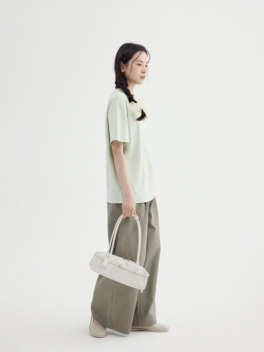 High-Rise Wide-Leg Smooth Cotton Trousers
