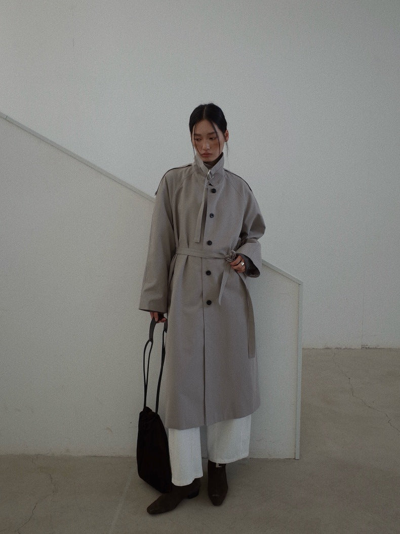 Belted Button-Front Longline Trench Coat