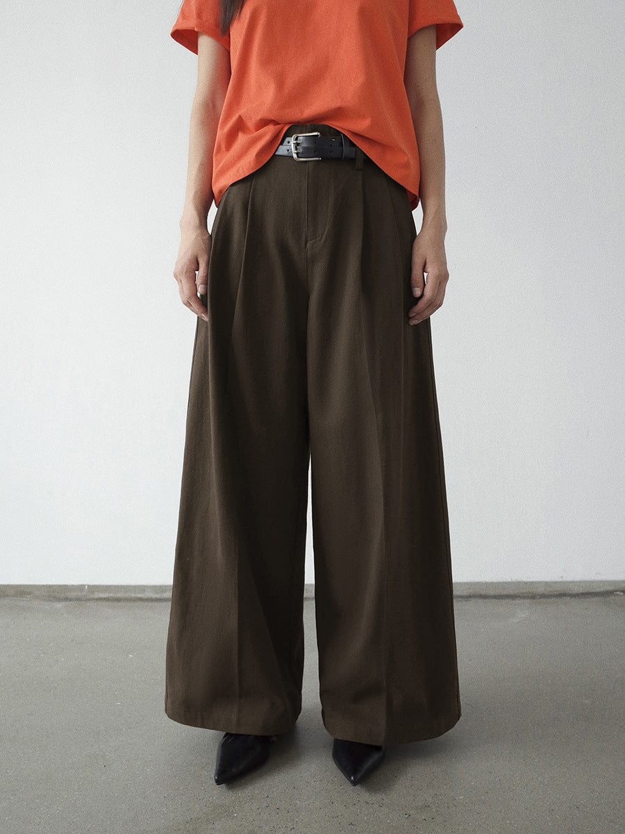 Double-Pleated Straight-Leg Pants with Belt