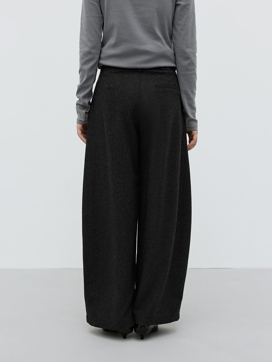 Wool Blend Tulle Drape Casual Pants