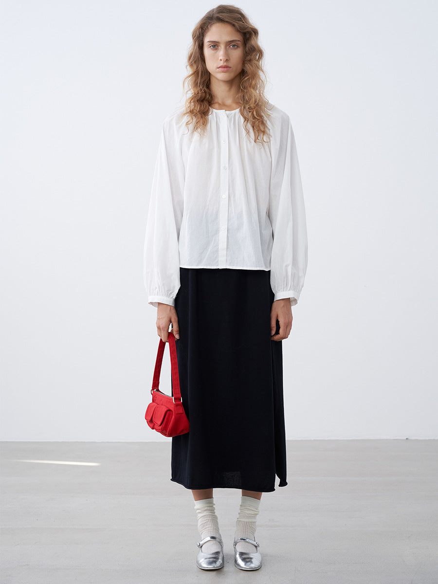 Straight Knit Midi Skirt with Side Slit