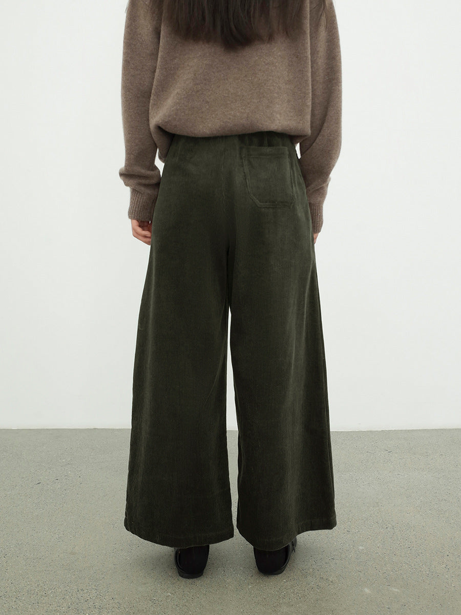 Corduroy Wide-Leg Pants with Belt