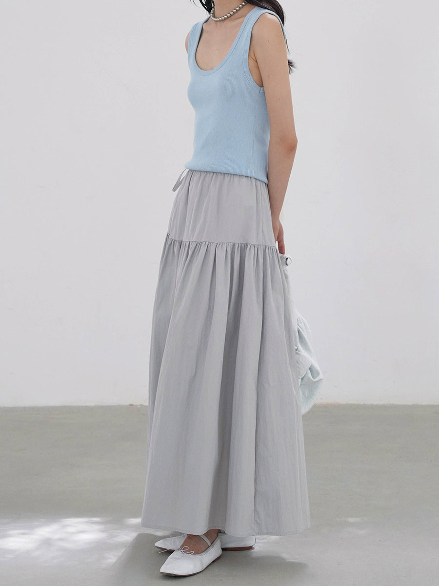 Pleated Simple Style Maxi Skirt
