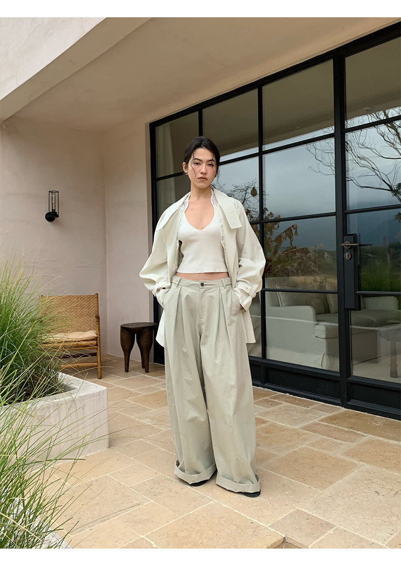 Pleated Casual Wide-leg Pants