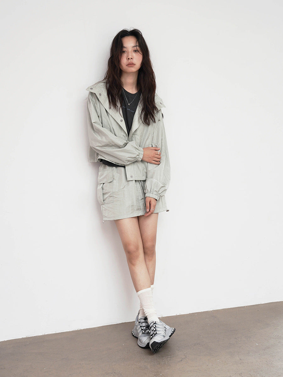 Drawstring Nylon Short Skirt