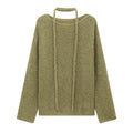 Textured Drawstring Mohair Wool Neck Knit Long-Sleeve Top