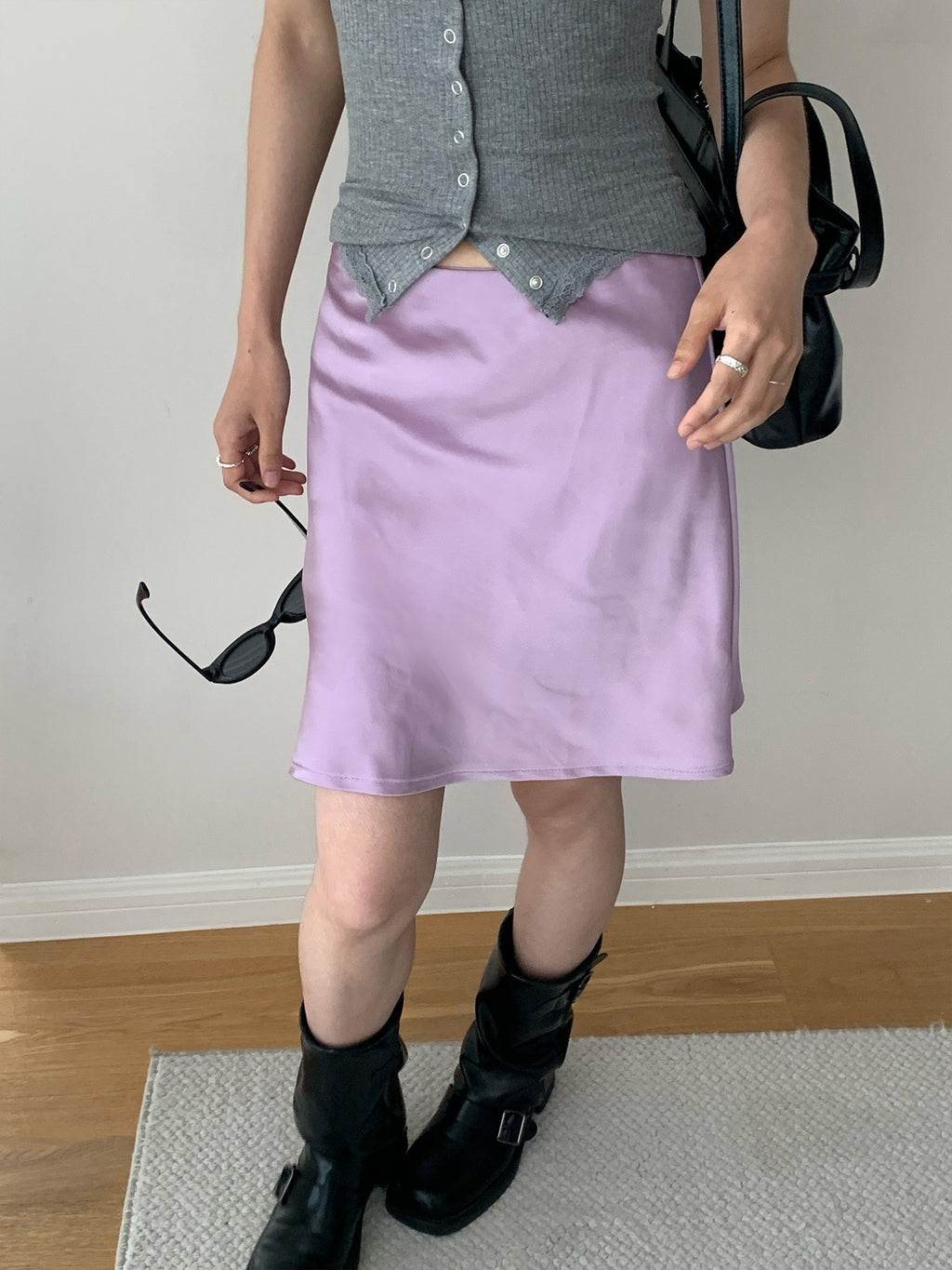 High Waist Bias Cut Minimalist Slip Midi Skirt