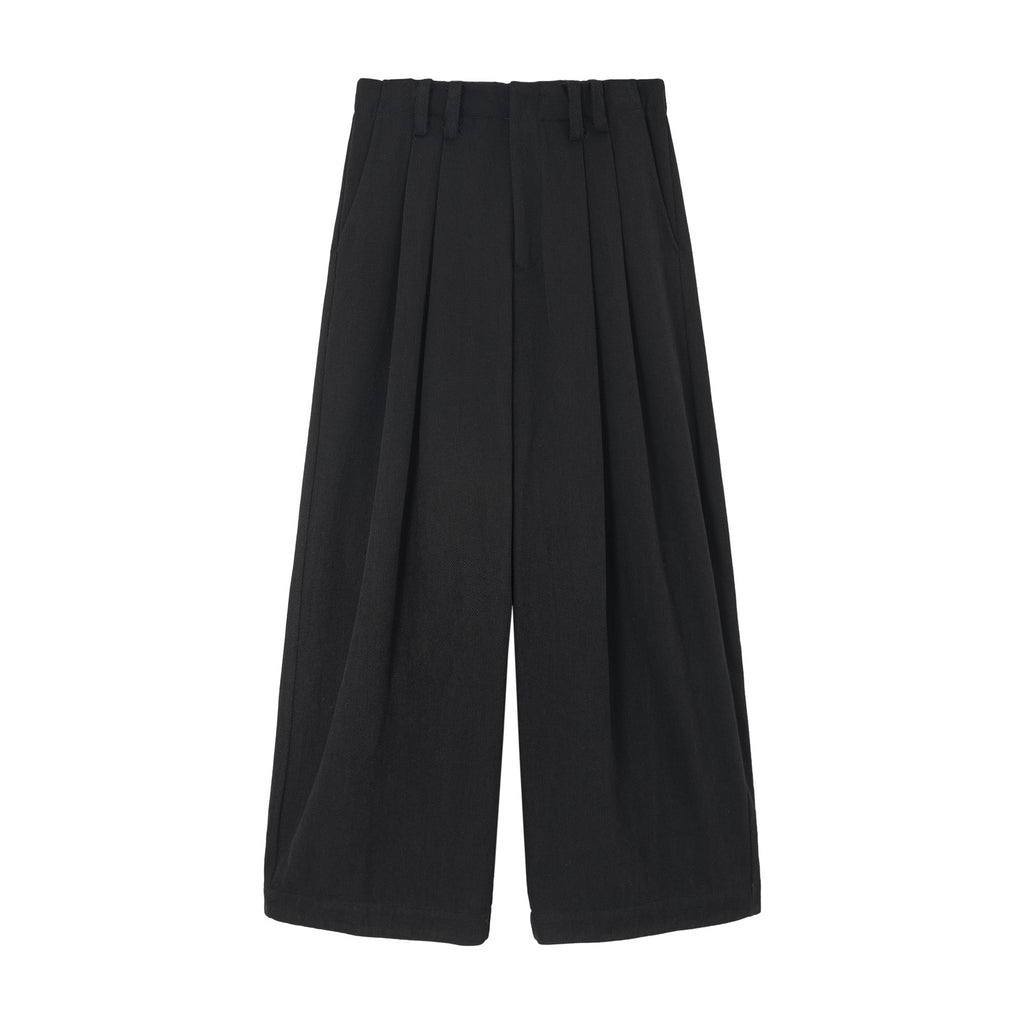 Twill Brushed Fleece Pleated Wide-Leg Pants