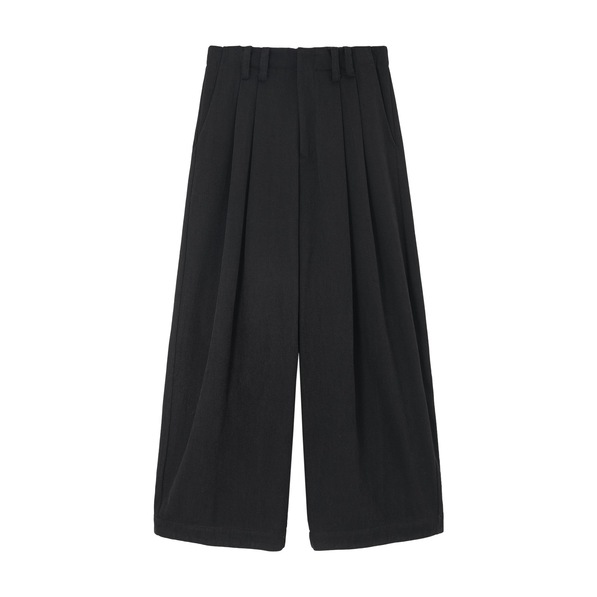 Twill Brushed Fleece Pleated Wide-Leg Pants