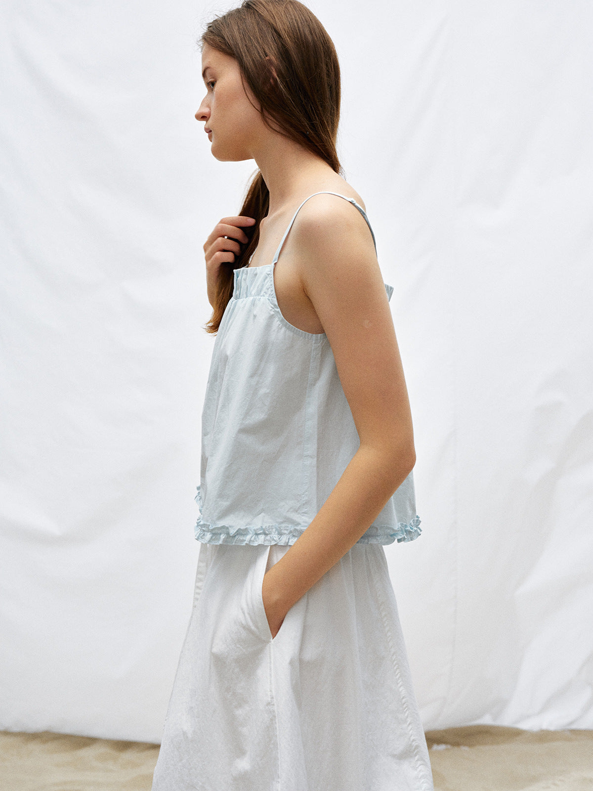 Cotton Buttoned Square Neck Tank Top