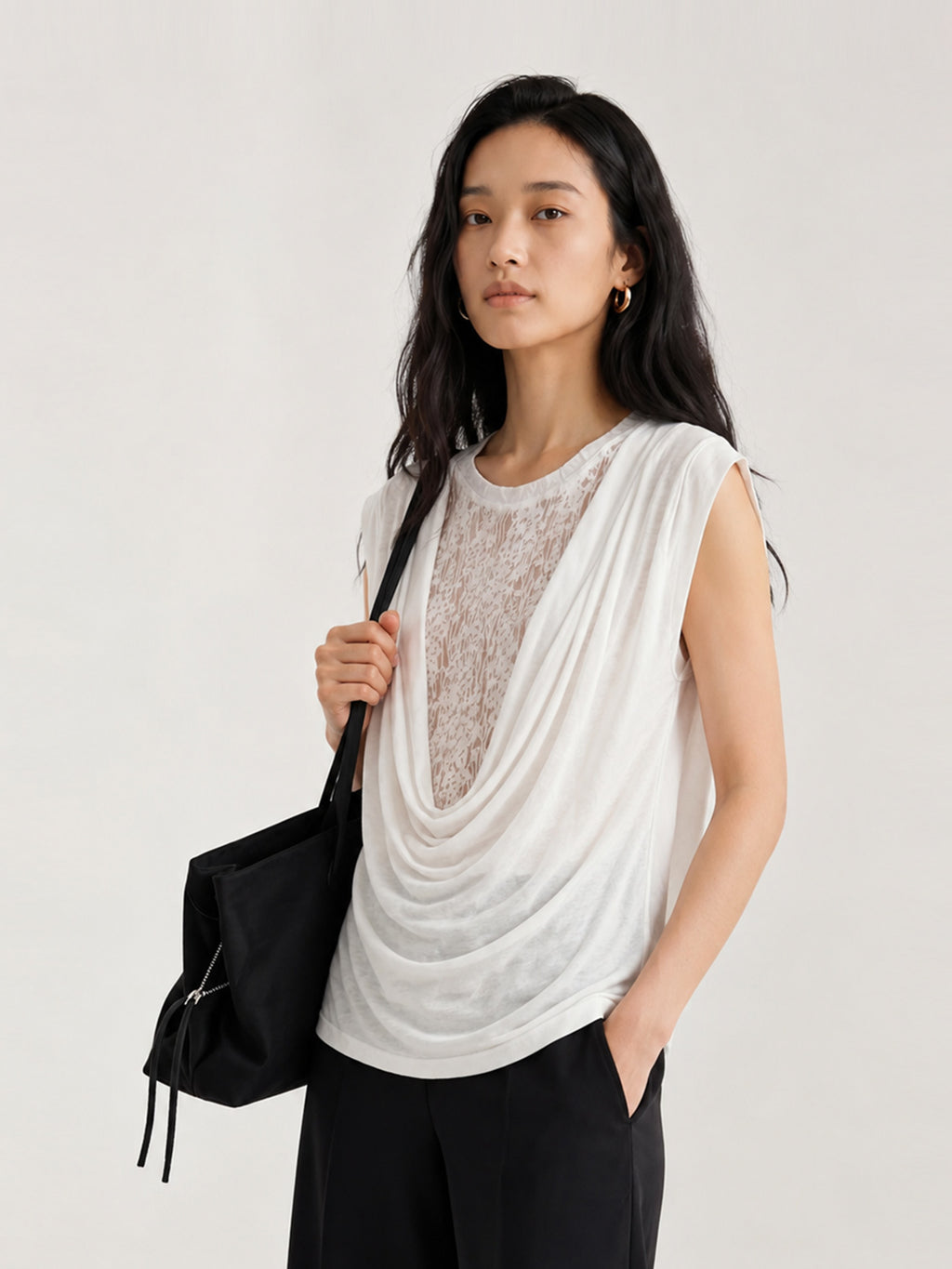 Linen Collar Colorblock Patchwork Fake Two-Piece Sleeveless Vest Top