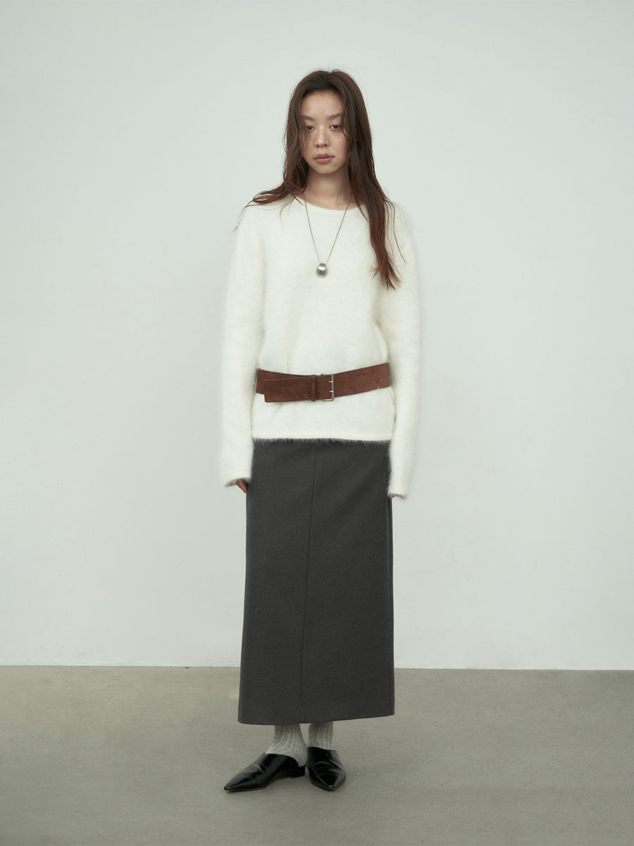 Fuzzy Long Sleeve Crewneck Pullover Sweater