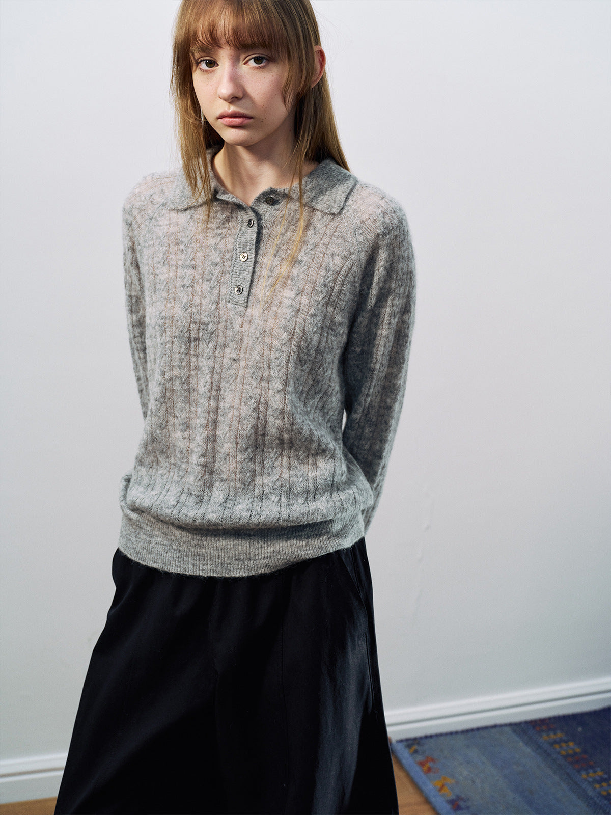 Casual Polo Collar Long Sleeve Wool Sweater